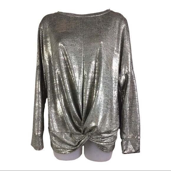 Fourteenth Place Gold Metallic Front Twist Top Size Medium - Picture 2 of 10
